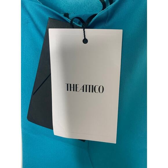 NWT The Attico Mini Abito Fujiko Blue Strappy Mini Satin Dress - Picture 6 of 11